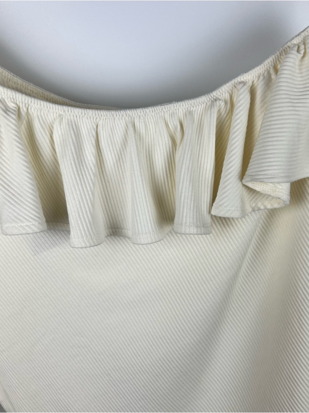 NWT J. Crew One Shoulder Ruffleneck Top Vintage Rib Neutral Ivory 2022 Size XL - Picture 5 of 10